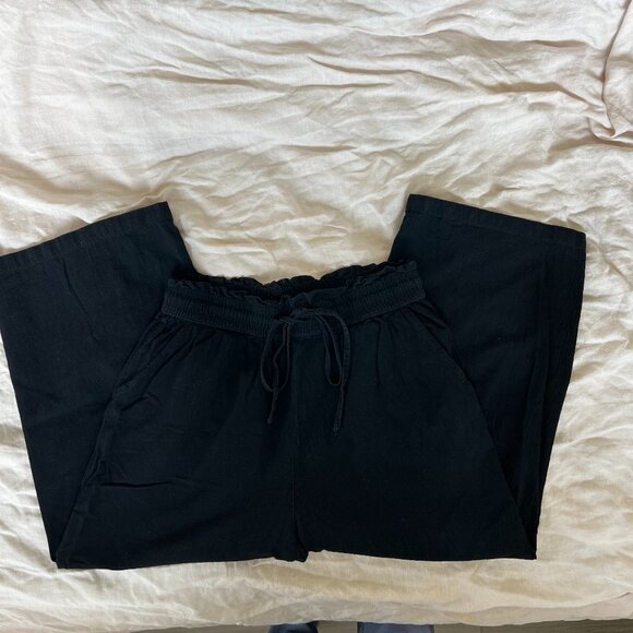 Black Cotton Linen Blend Cropped Pant Size XS - Picture 2 of 5